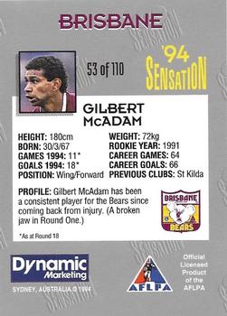 1994 AFL Sensation #53 Gilbert McAdam Back